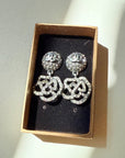 2000 Y2K CHANEL CC LOGO CAMELLIA RHINESTONES DROP PIERCED EARRINGS