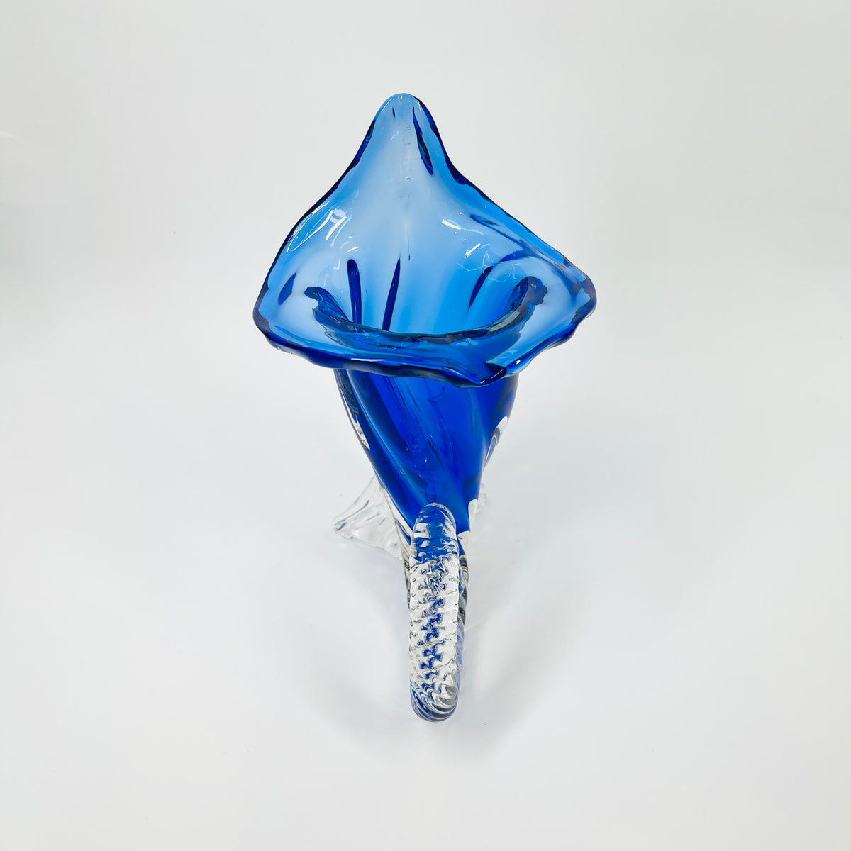 1970s MURANO COBALT BLUE SOMMERSO GLASS CORNUCOPIA VASE