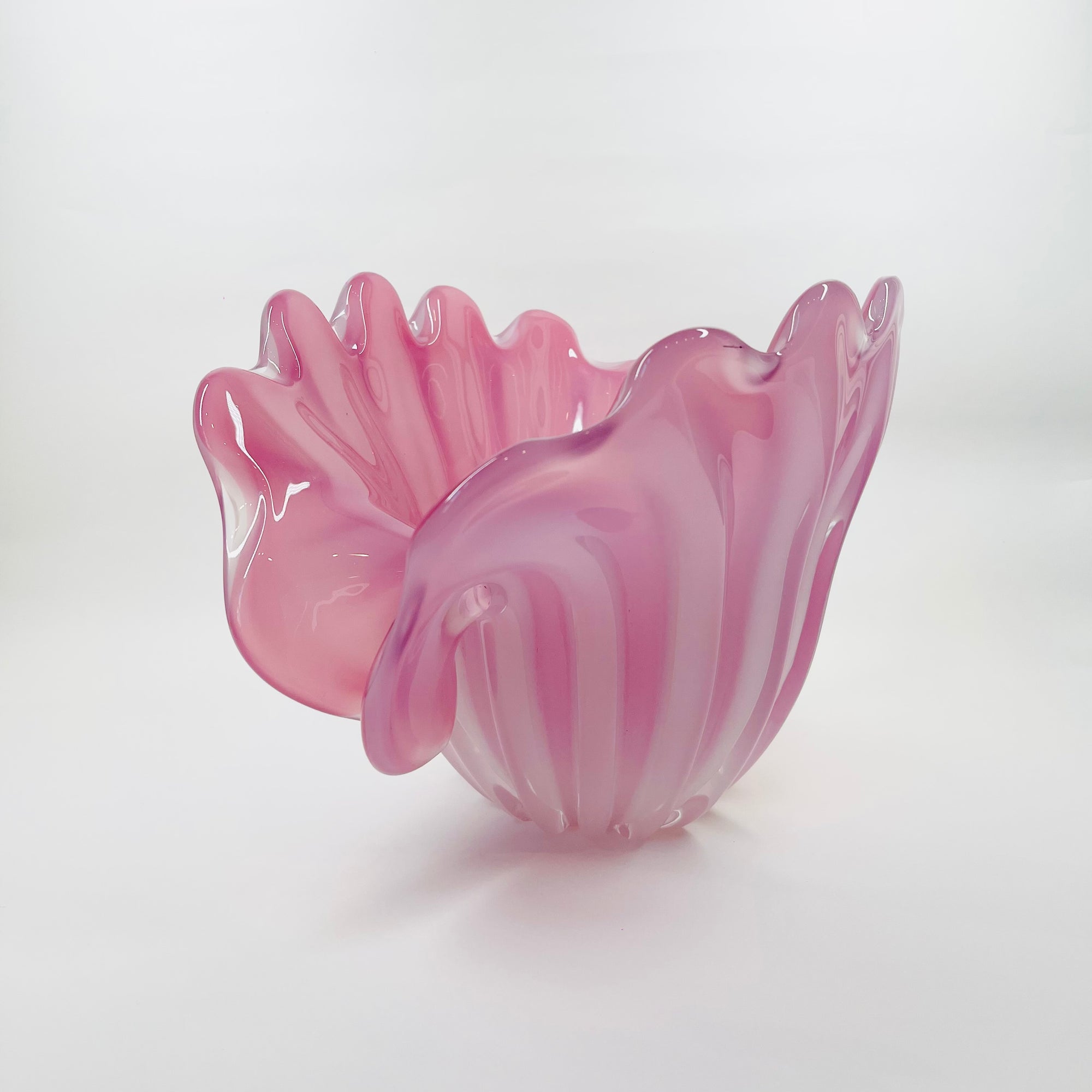 1950s PINK MURANO OPALINE GLASS CLAM SHELL BOWL (XL)