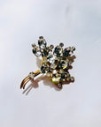 ANTIQUE ART DECO CUT GLASS BOUQUET BRASS BROOCH
