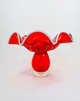 1970s JAPANESE ORANGE RED OMBRE RUFFLE RIM BOWL WITH PAPERWEIGHT BASE