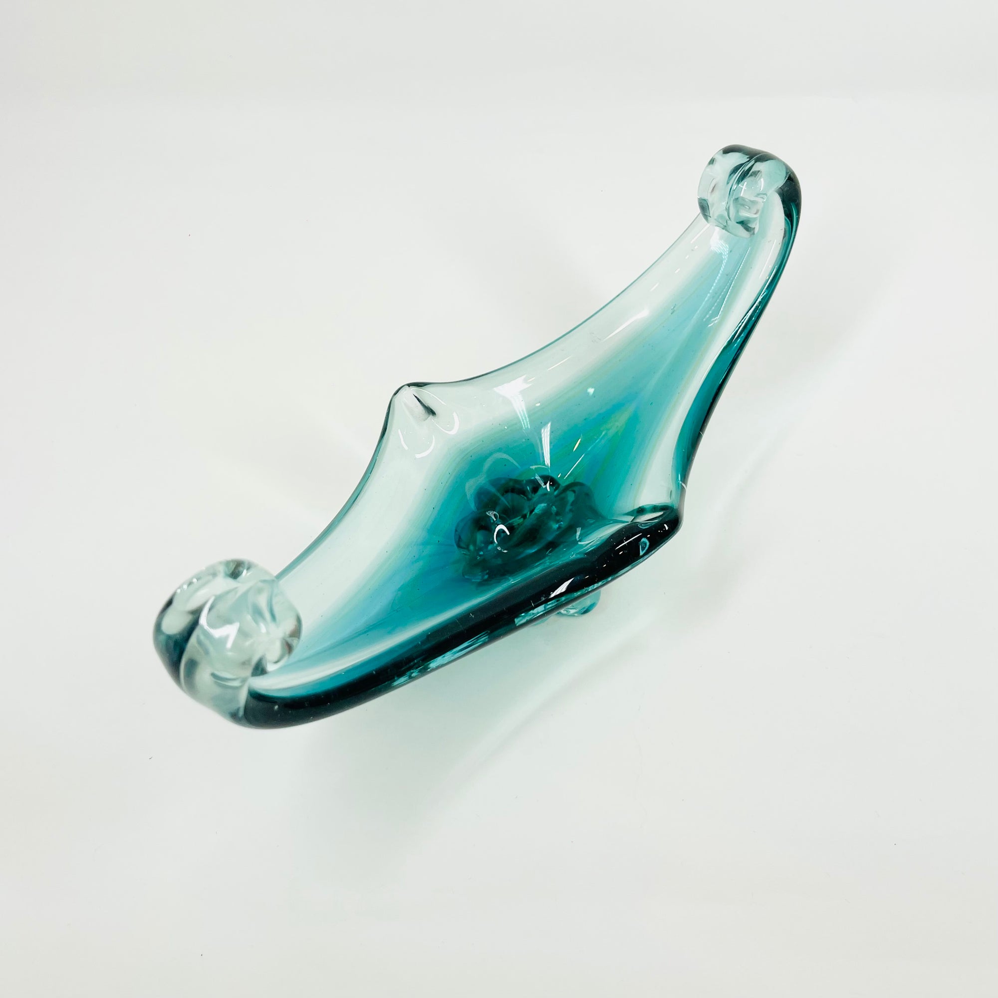 1950s MURANO TURQUOISE BLUE GLASS GONDOLA/ASHTRAY
