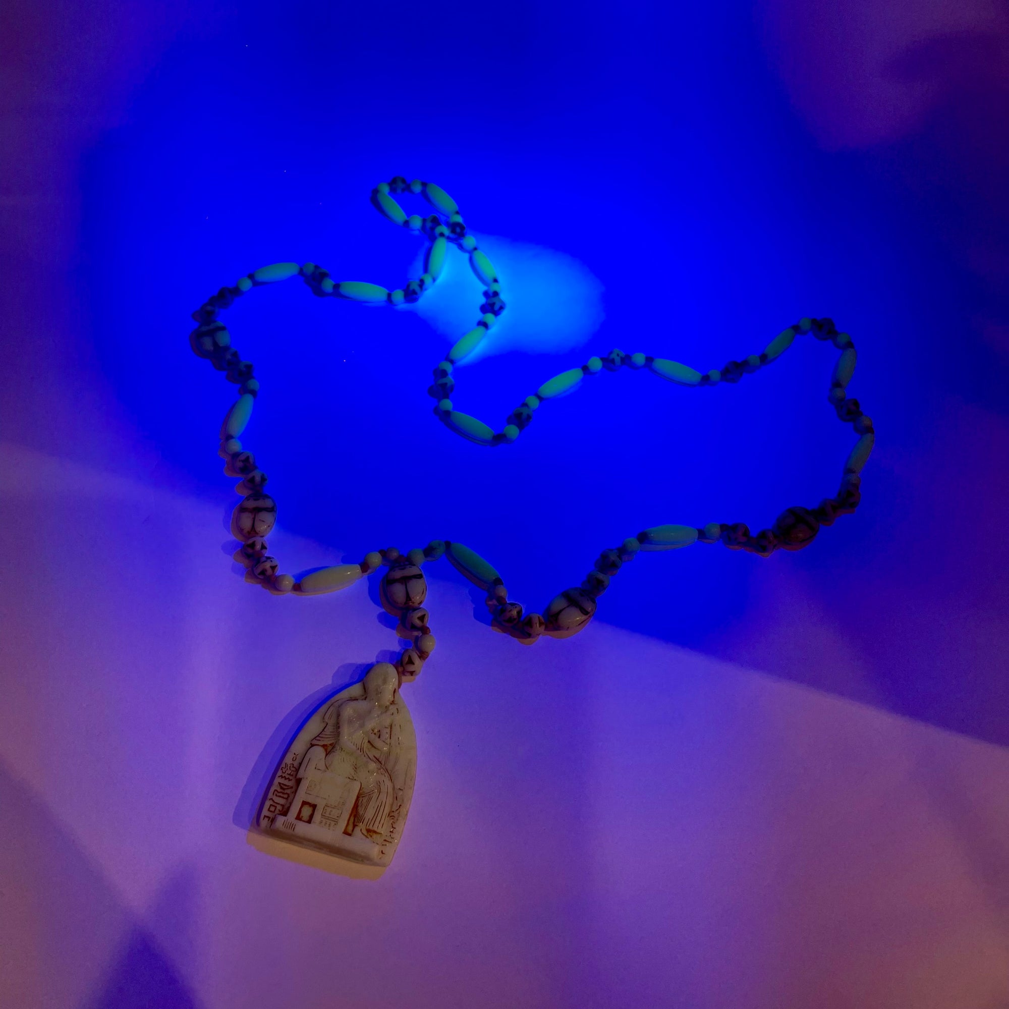 ART DECO URANIUM GLASS EGYPTIAN BEADS NECKLACE