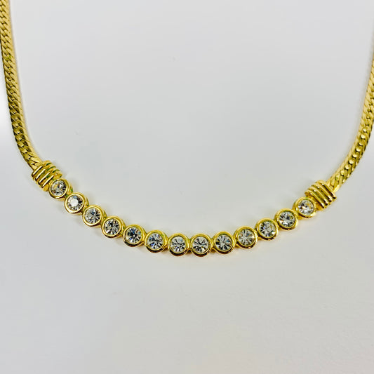 1960s GOLD PLATED BEZEL DIAMANTE HALF TENNIS NECKLACE