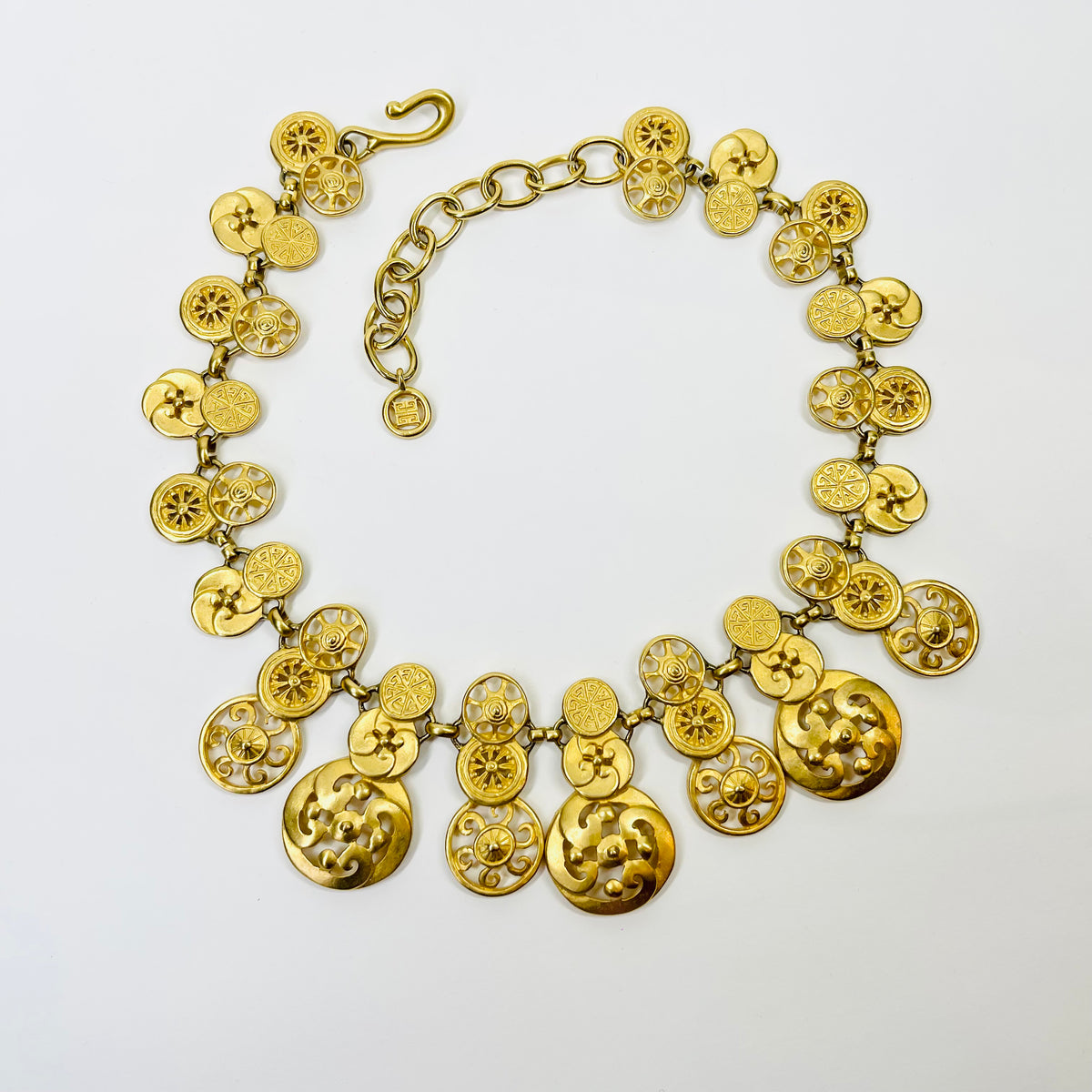1980s GIVENCY ESTRUCAN STYLE MEDALLION LAYERED CHARMS NECKLACE