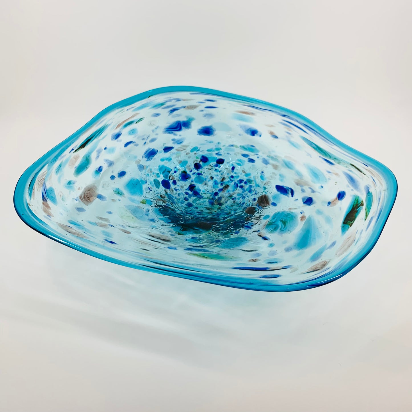 1990s MOUTH BLOWN BLUE ART GLASS SPATTER BOWL