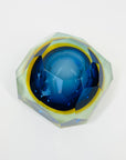 1950s MURANO MANDRUZZATO COBALT BLUE AMBER SOMMERSO DIAMOND FACETED GLASS BOWL