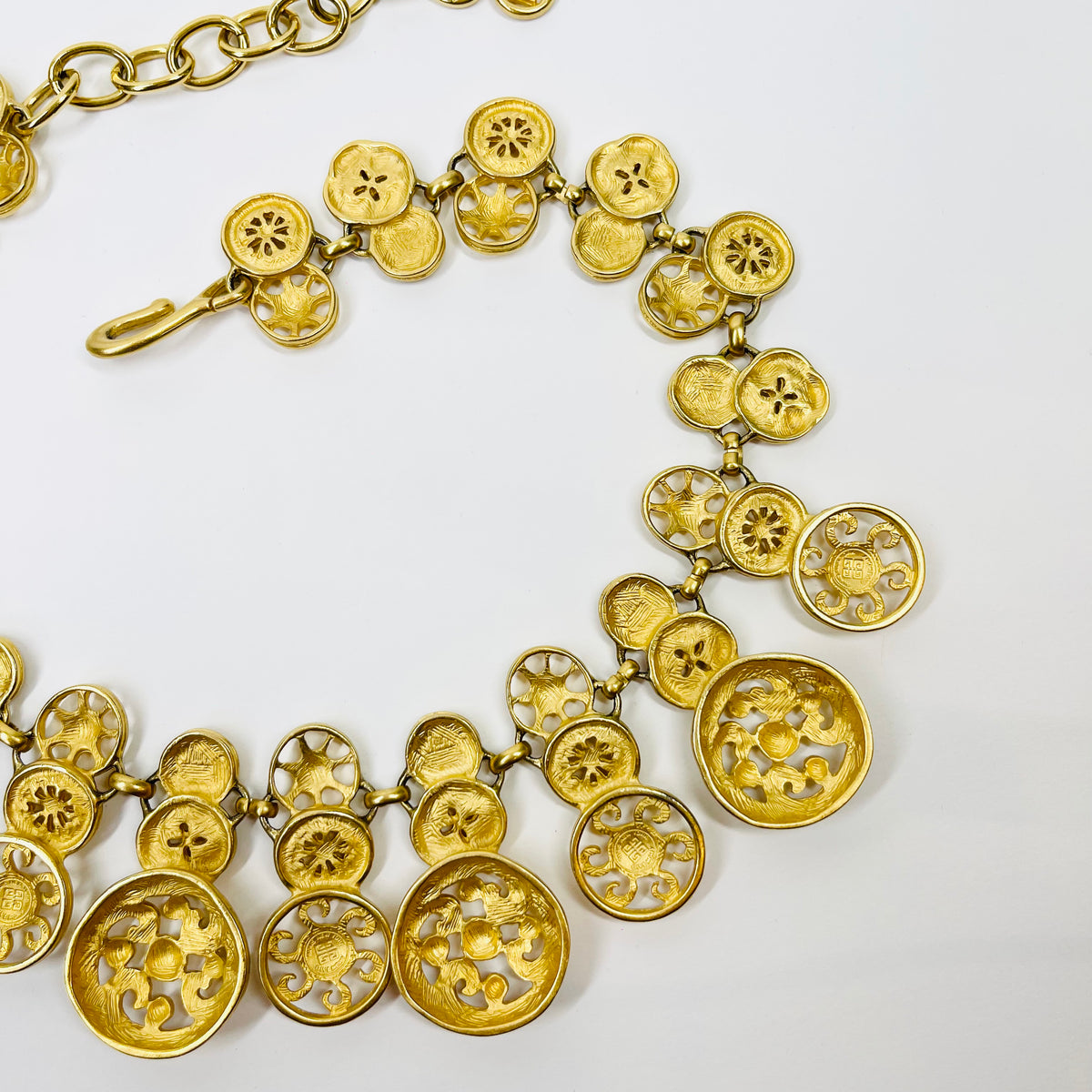 1980s GIVENCY ESTRUCAN STYLE MEDALLION LAYERED CHARMS NECKLACE