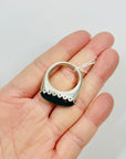 1960s DANISH BRUTALIST EMERALD GREEN GLASS SILVER RING