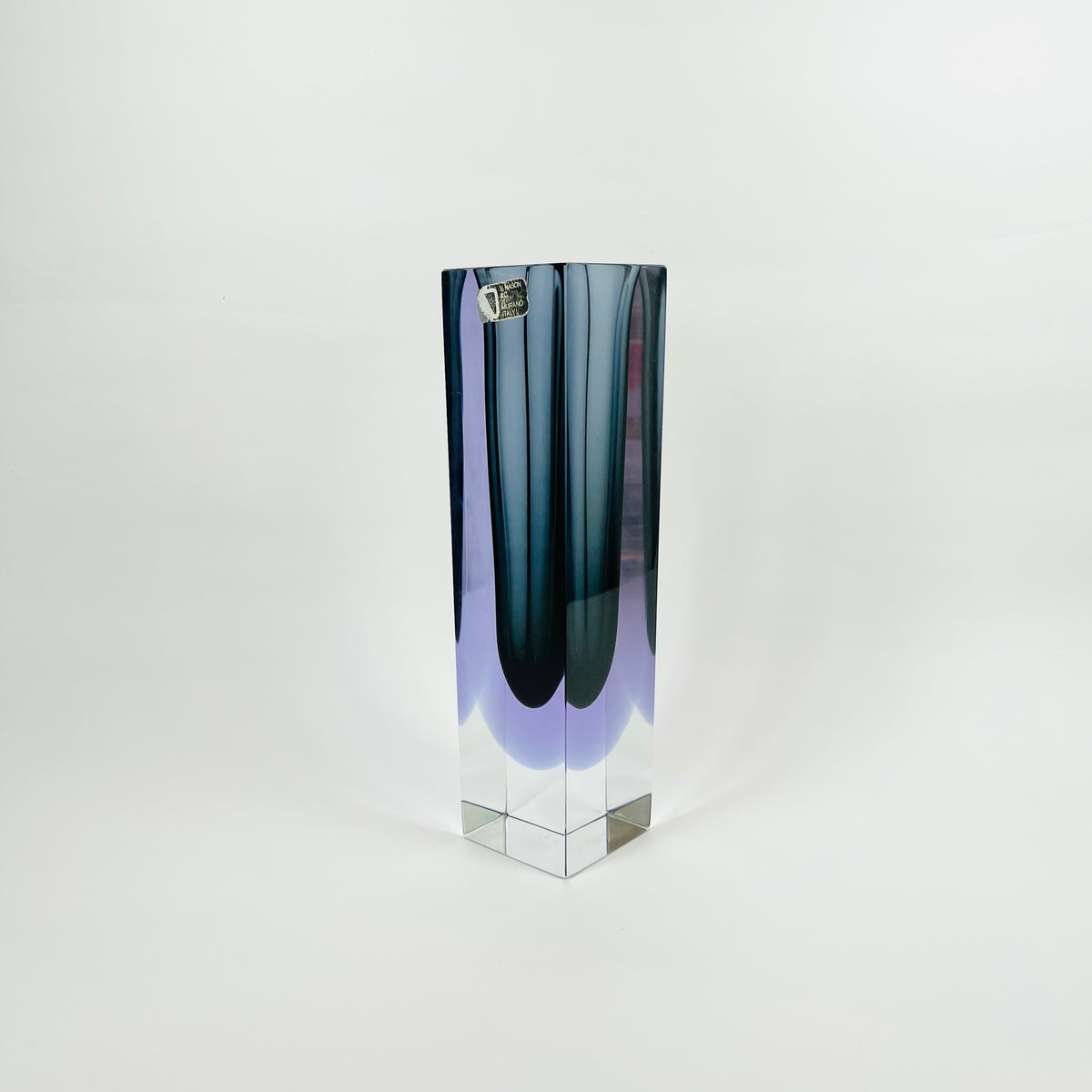XL 1950s NEODYMIUM PURPLE GREY MURANO SOMMERSO FACETED GLASS BLOCK VASE