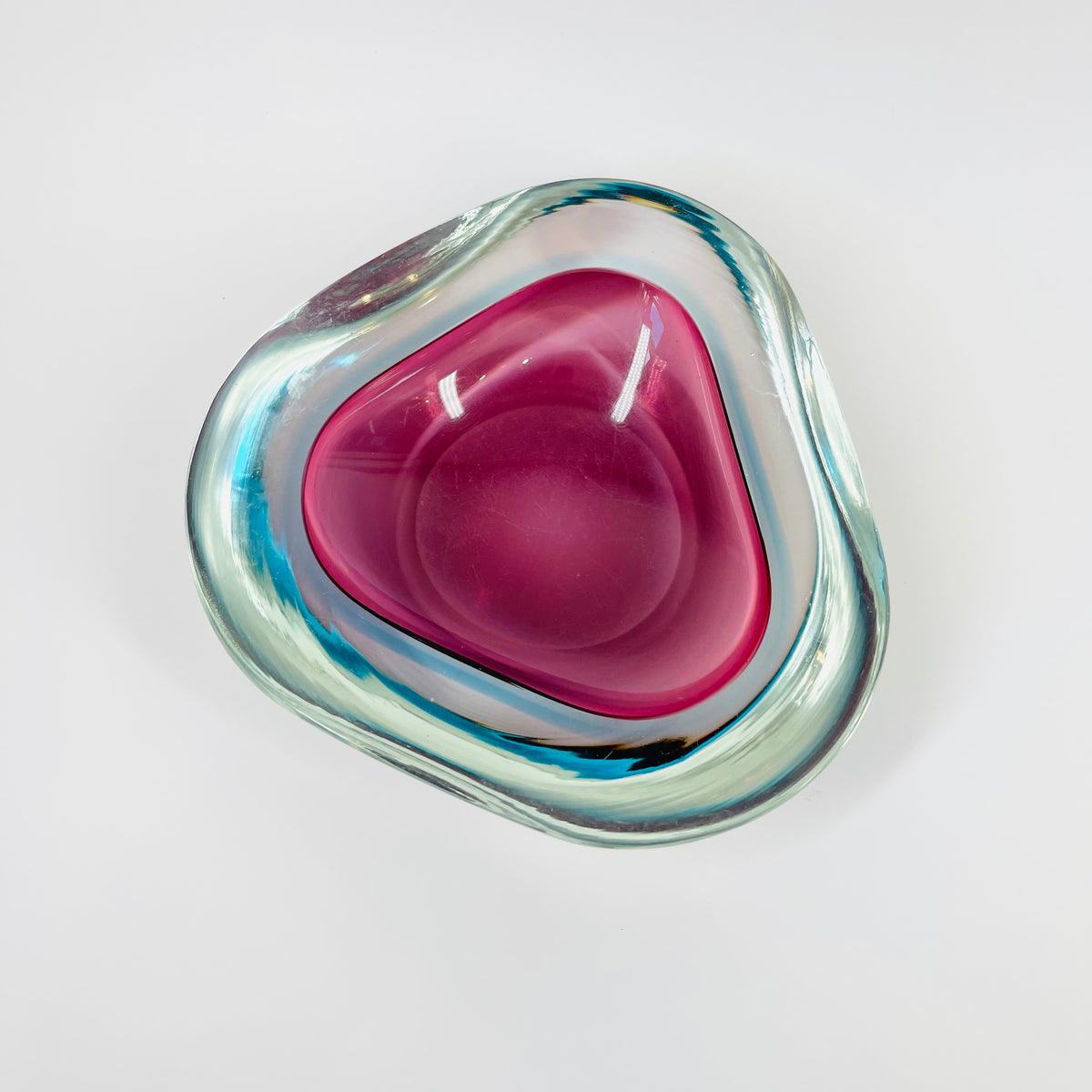 1960s PINK TURQUOISE SOMMERSO FACETED GEODE GLASS BOWL