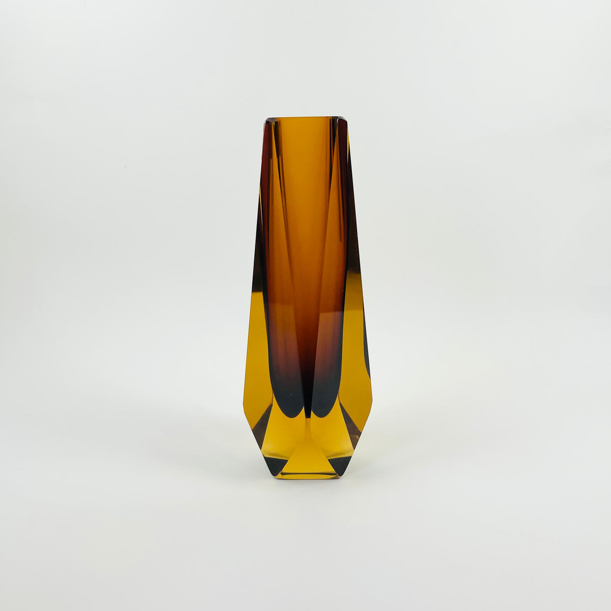 1950s BROWN AMBER MURANO SOMMERSO FACETED GLASS BLOCK VASE