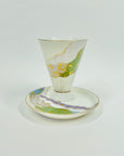 1970s HAND PAINTED JAPANESE FINE BONE PORCELAIN SAKE CUP & SAUCER