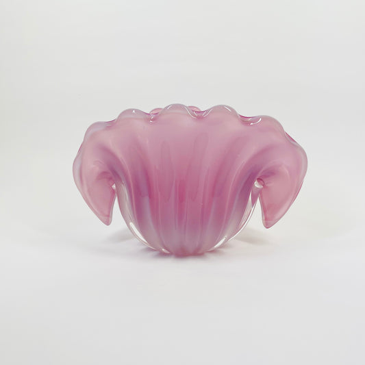 1950s PINK MURANO OPALINE GLASS CLAM SHELL BOWL