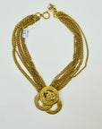 2009 CHANEL LOGO MEDALLION GOLD PLATED MULTI-MESH CHAINS NECKLACE