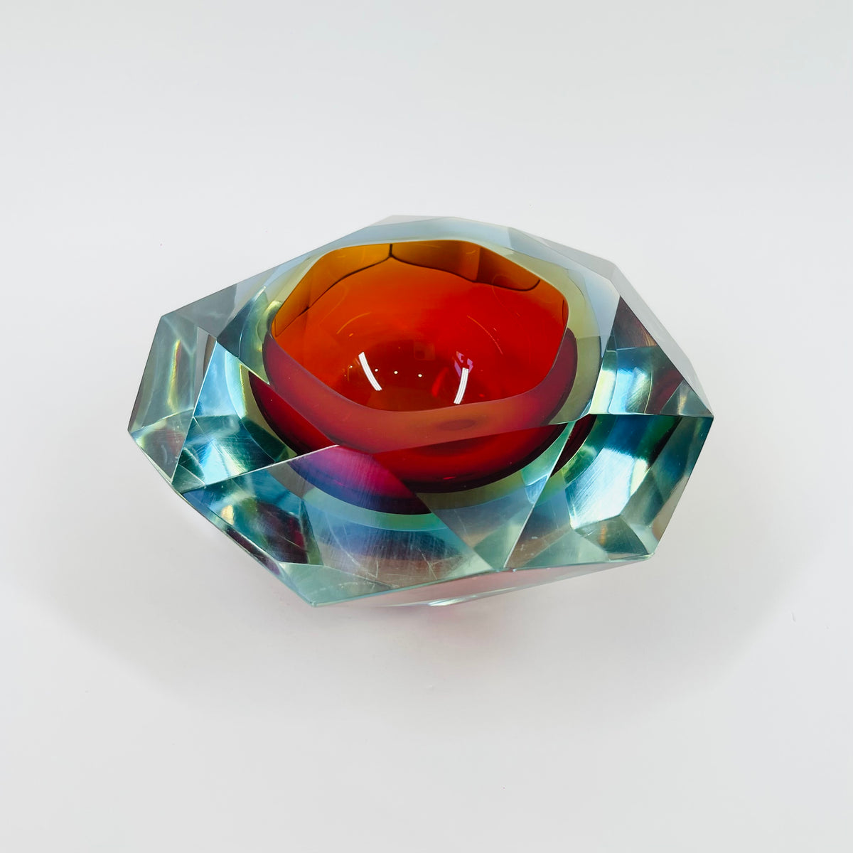 1950s MURANO MANDRUZZATO RUBY SOMMERSO DIAMOND FACETED GLASS BOWL
