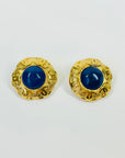 1980s CHANEL GRIPOIX SATIN COBALT BLUE GLASS BUTTON CLIP ON EARRINGS