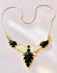70s FLOWER BLACK WHITE ENAMEL NECKLACE SUITE