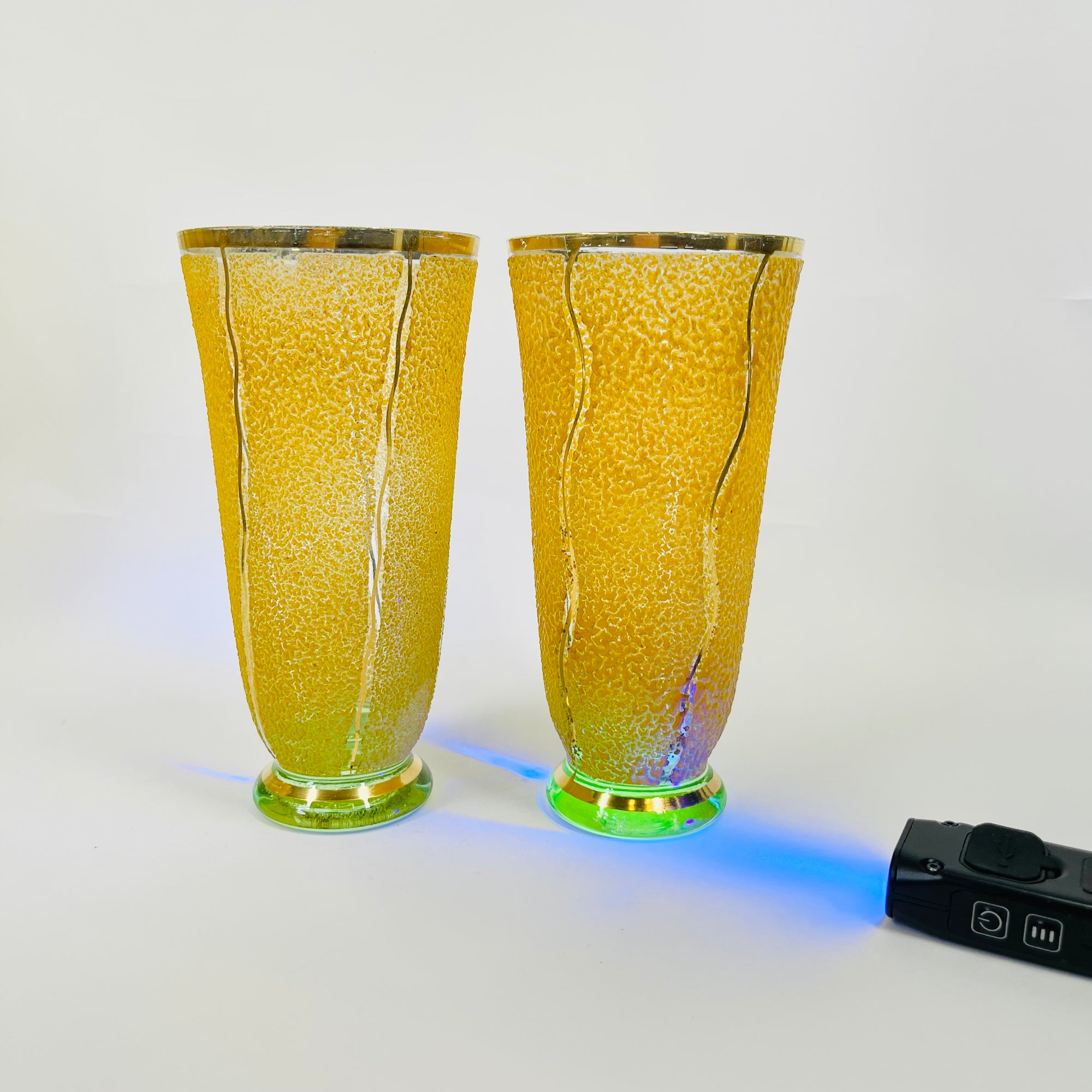 ANTIQUE ART DECO CRACKLED URANIUM GLASS JUG SET