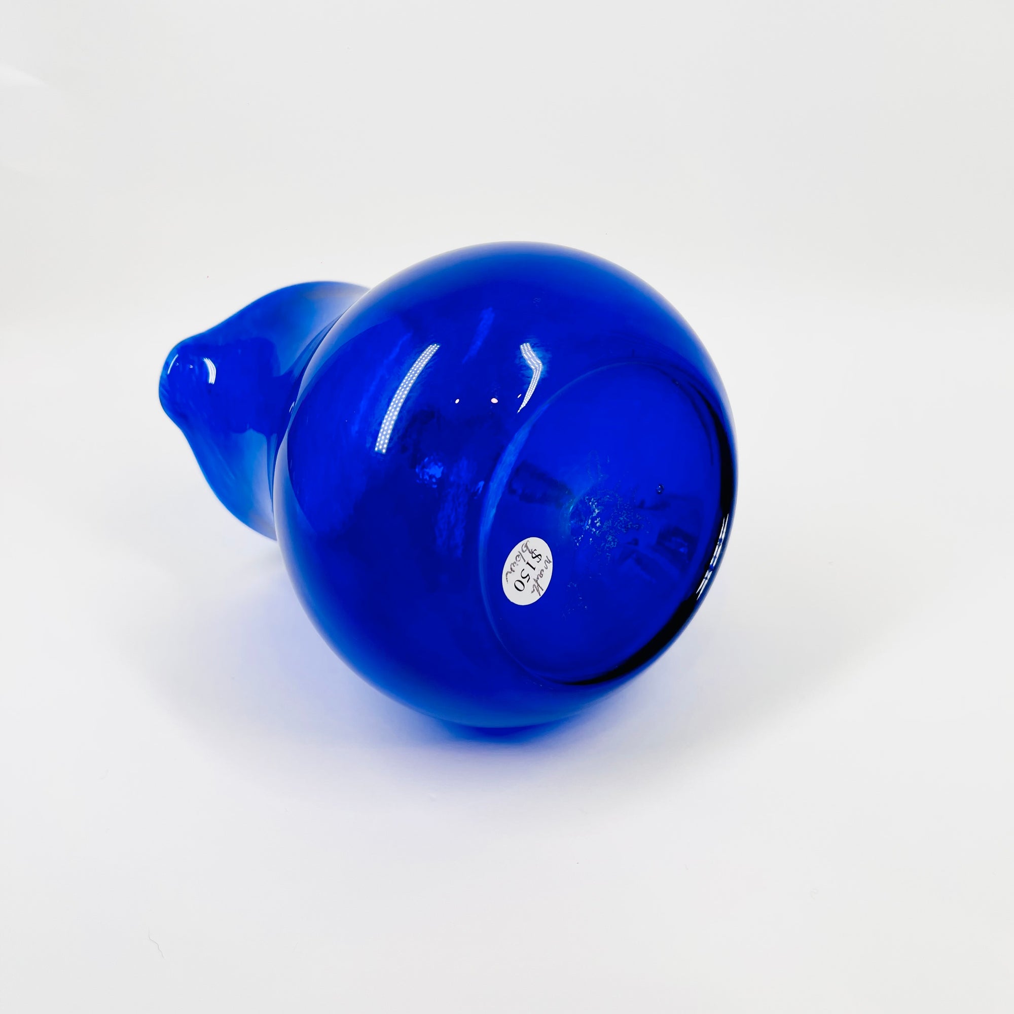 1980s MOUTH BLOWN COBALT BLUE SPATTER GLASS JUG