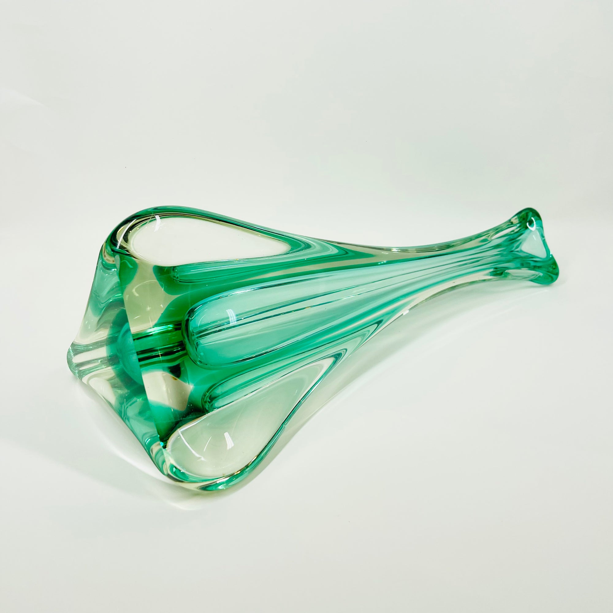 1950s MURANO TURQUOISE BLUE PAPERWEIGHT SWUNG GLASS VASE