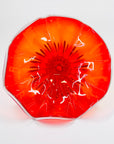 1970s JAPANESE ORANGE RED OMBRE RUFFLE RIM BOWL WITH PAPERWEIGHT BASE