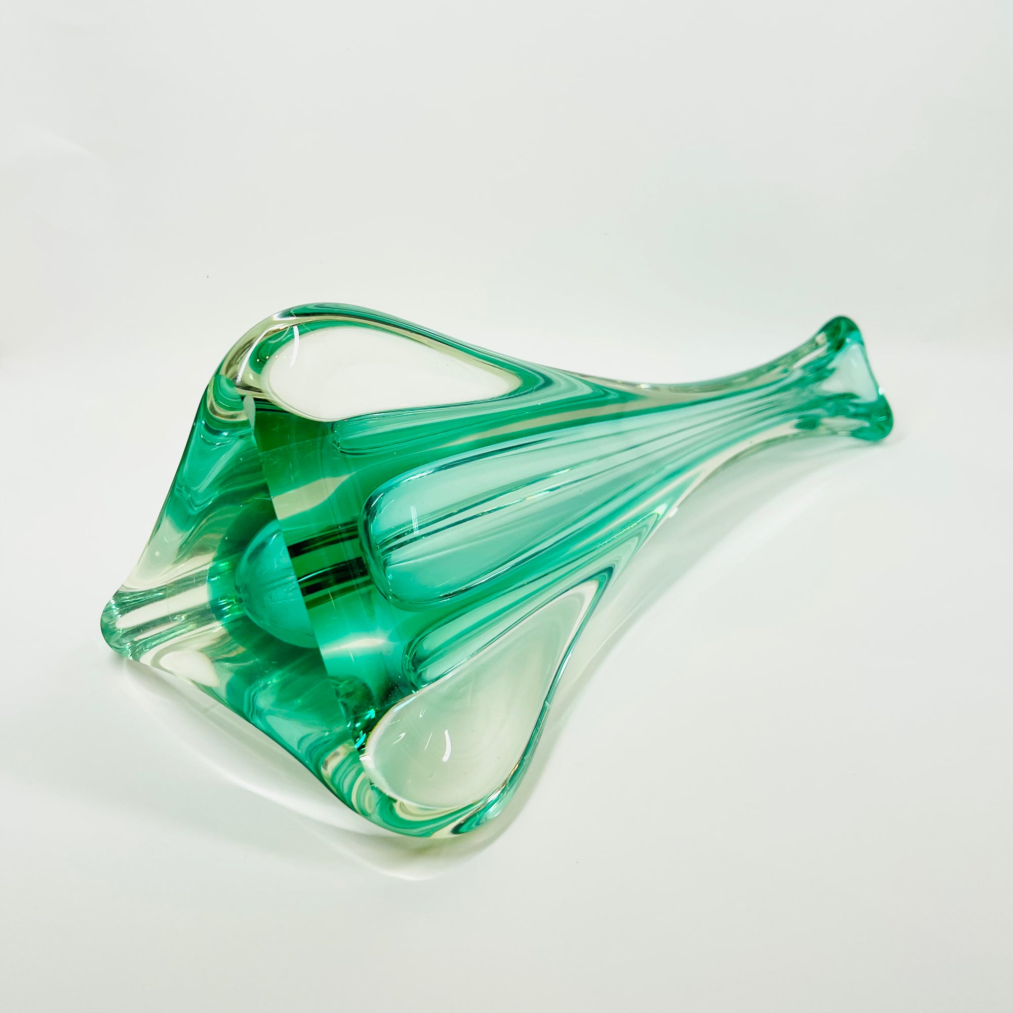 1950s MURANO TURQUOISE BLUE PAPERWEIGHT SWUNG GLASS VASE