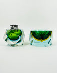 1940s GREEN BLUE GOLD AMBER MURANO MANDRUZZATO SOMMERSO DIAMOND FACETED GLASS BOWL/ASHTRAY