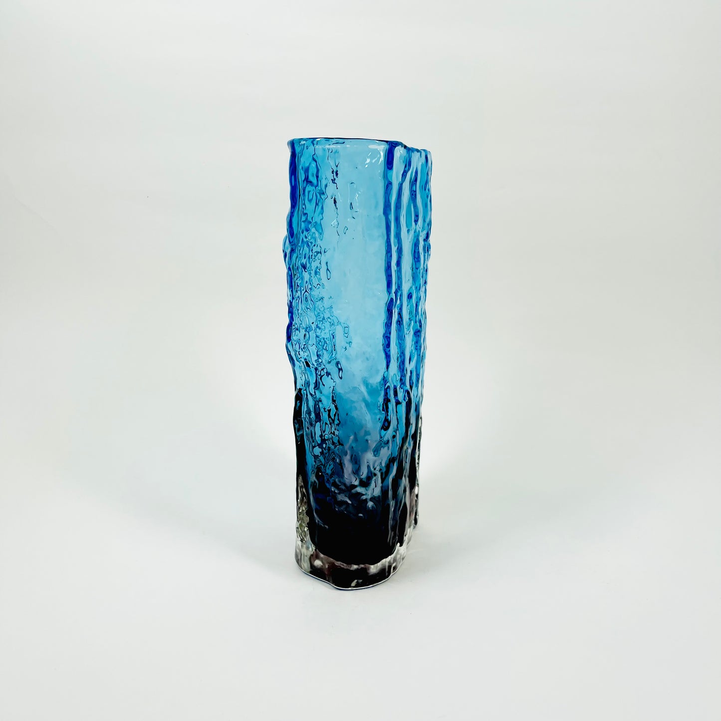 1970s GERMAN BLUE PURPLE OMBRE BARK GLASS VASE