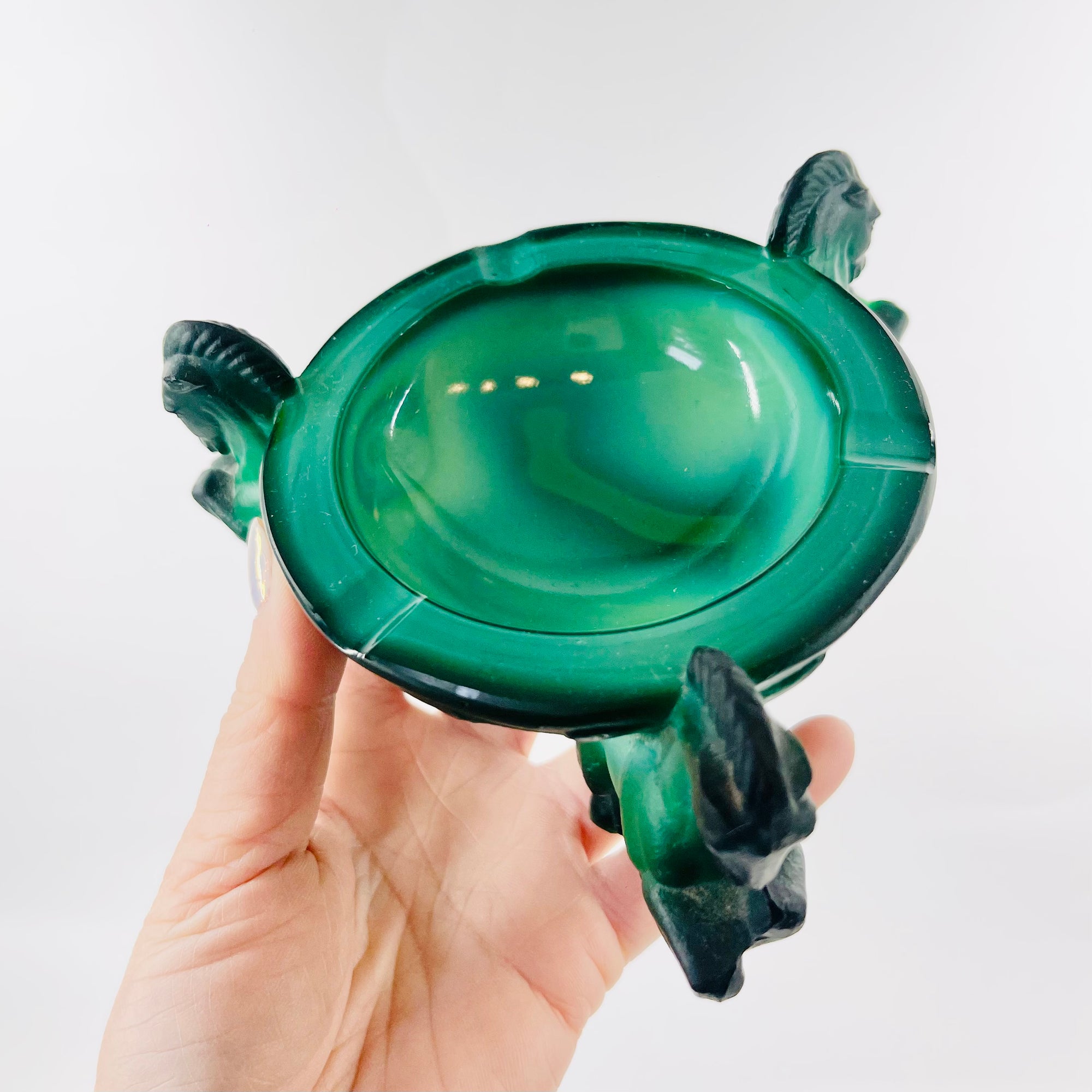 ART DECO MALACHITE GLASS ASHTRAY
