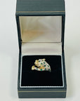 1950s 14K YELLOW GOLD DIAMOND EMERALD LEOPARD RING WITH RUBY EYES