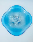 1980s HAND MADE JAPANESE TURQUOISE BLUE GLASS PLATE WITH SILVER & GOLD AVENTURINE