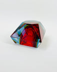 1950s MURANO RUBY BLUE YELLOW SOMMERSO FACETED RECTANGULAR GLASS BOWL