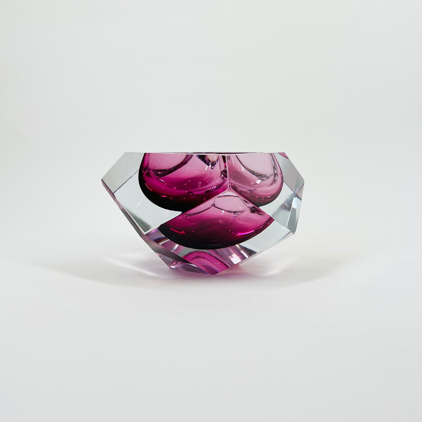 1950s FACETED MURANO CRANBERRY PINK GEODE BOWL