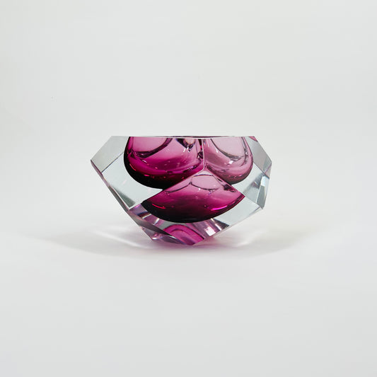 1950s FACETED MURANO CRANBERRY PINK GEODE BOWL