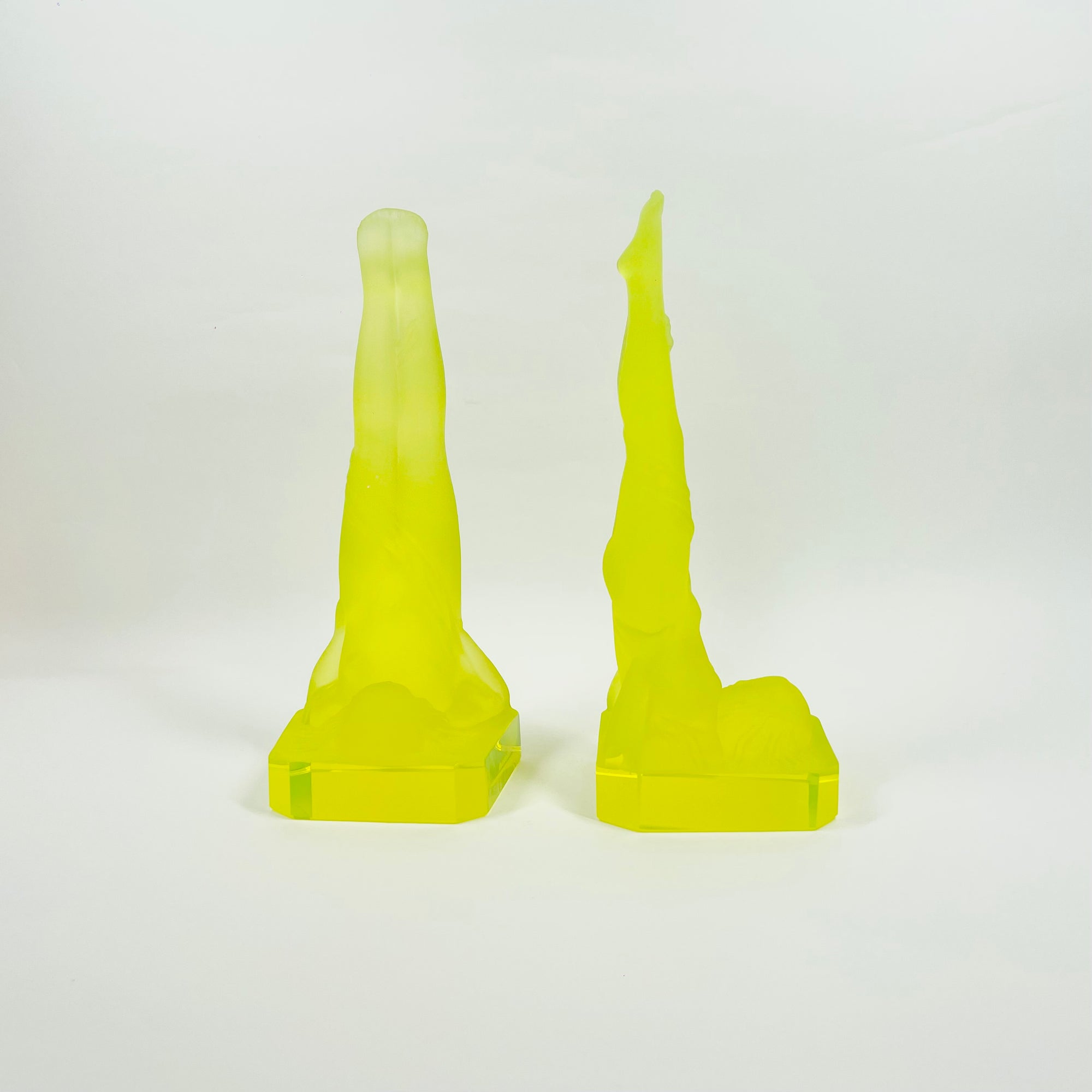 URANIUM GLASS NUDE FIGURINE BOOK ENDS