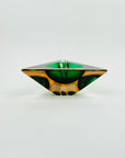 1950s MURANO MANDRUZZATO GREEN SALMON GLASS SOMMERSO FACETED TRIANGULAR GLASS BOWL