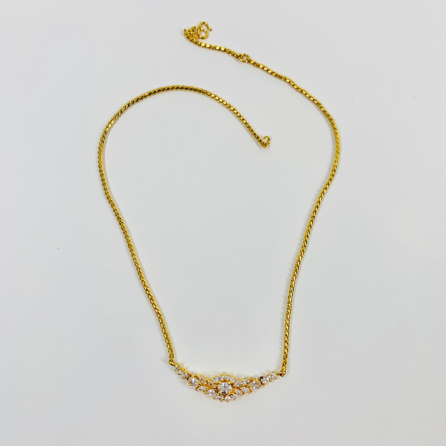 1970s GOLD PLATED BEZEL DIAMANTE PENDANT NECKLACE