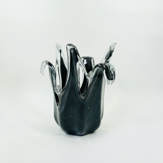 1980s MURANO BLACK GREY HANDKERCHIEF VASE