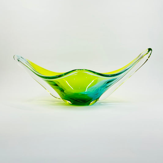 1970s MURANO GREEN BLUE TIE DYE LIP BOWL