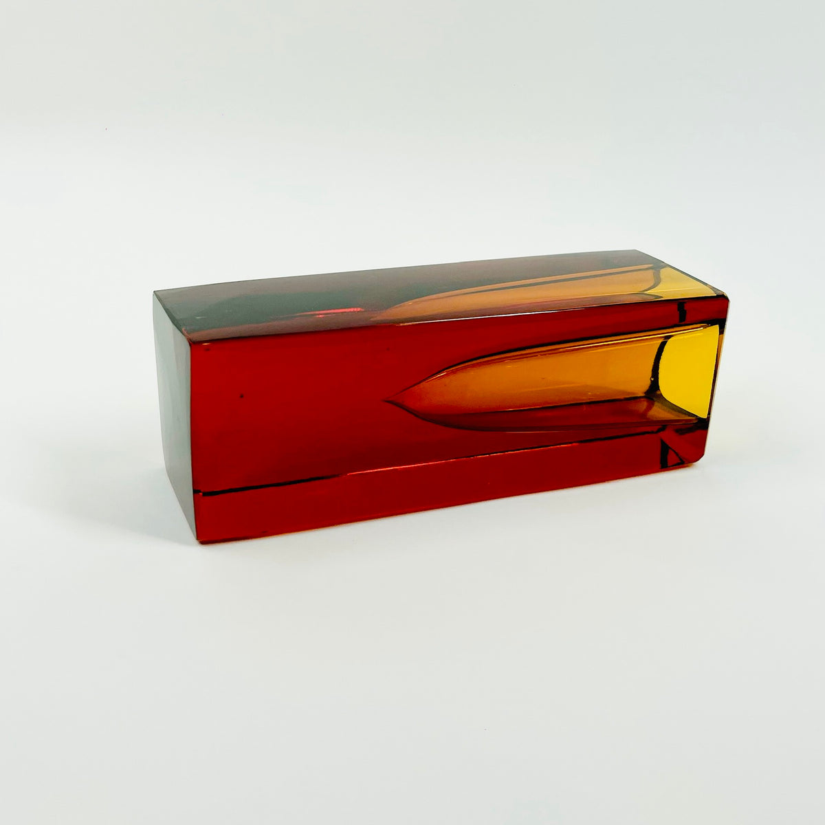 1960s BURNT HONEY BROWN SOMMERSO GLASS BLOCK VASE