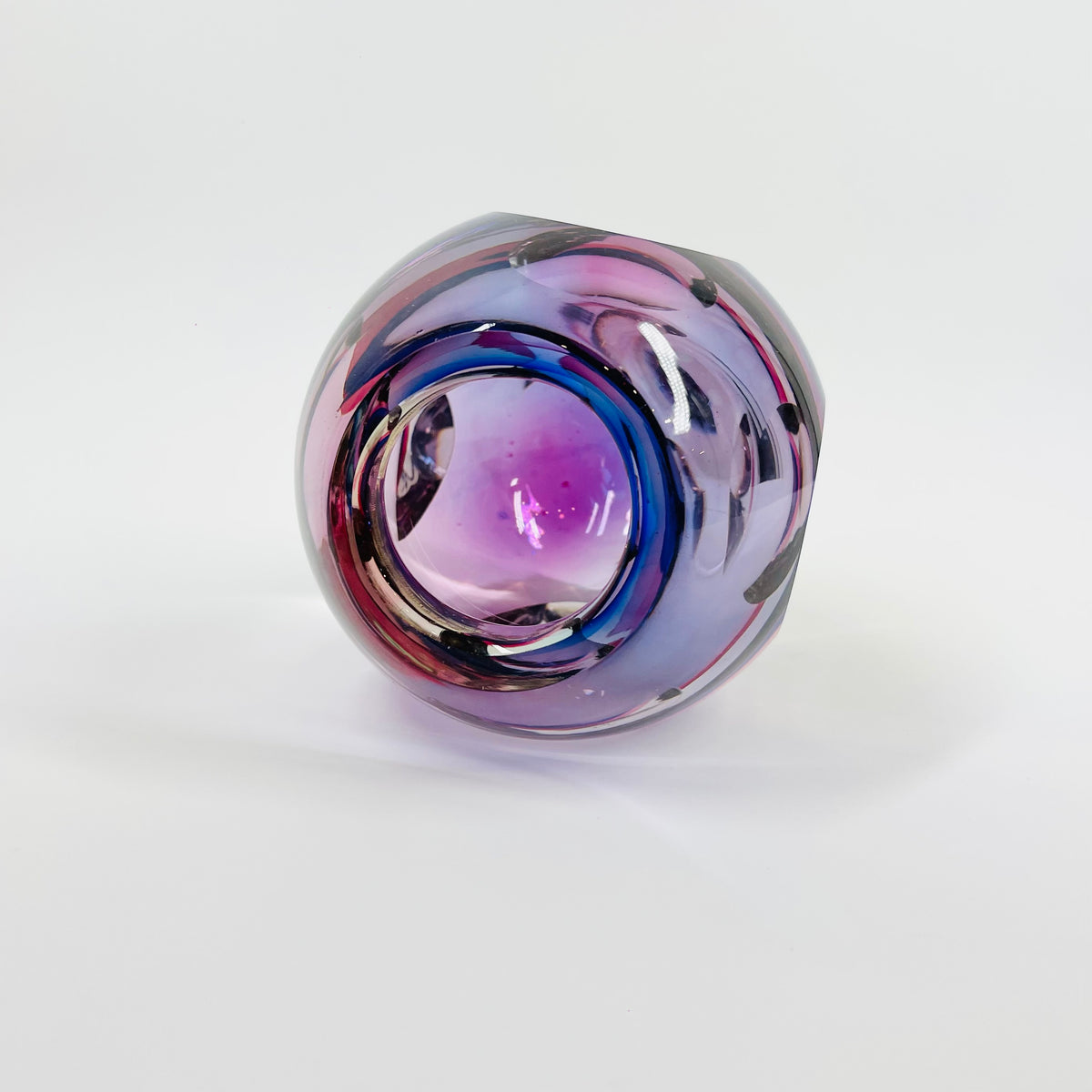 1950s PINK PURPLE SOMMERSO MURANO SOMMERSO FACETED GLASS POSY VASE