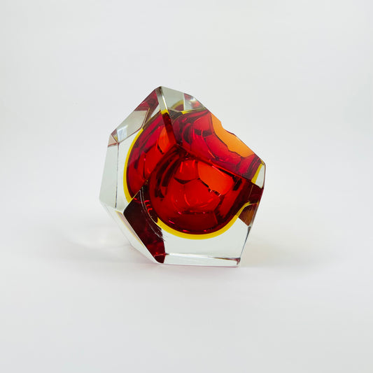 1950s FACETED MURANO RED YELLOW GEODE BOWL