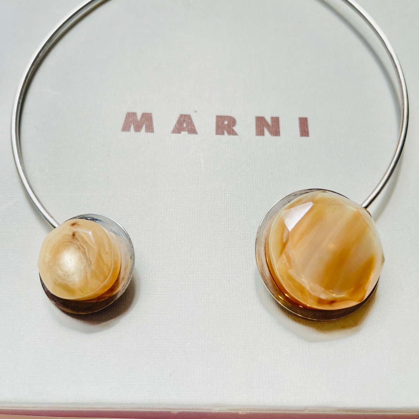 VINTAGE MARNI STAINLESS STEEL LEATHER RESIN CHOKER