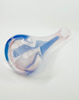 1980s AUSTRALIAN MOUTH BLOWN PINK BLUE ABSTRACT ART GLASS SWUNG VASE BY STEPHEN MORRIS