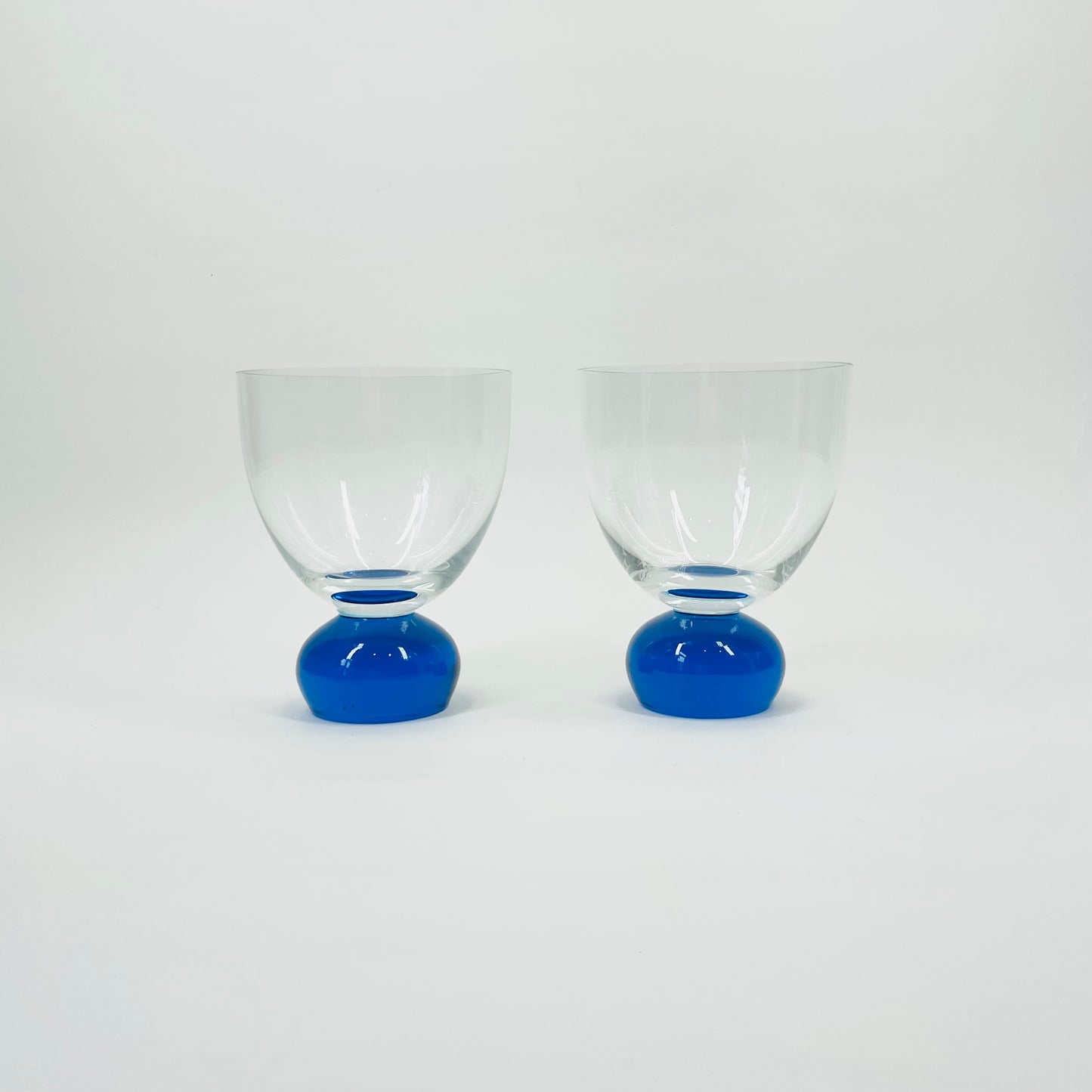 1970s POLISH BLUE PAPERWEIGHT BASE TUMBLER GLASSES