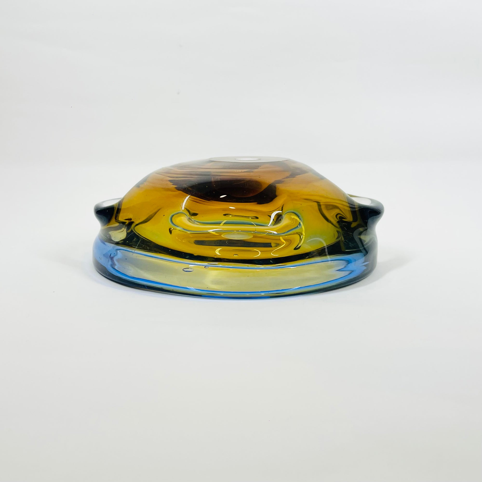 1960s MURANO BLUE AMBER SOMMERSO GLASS PINCHED BOWL/ASHTRAY