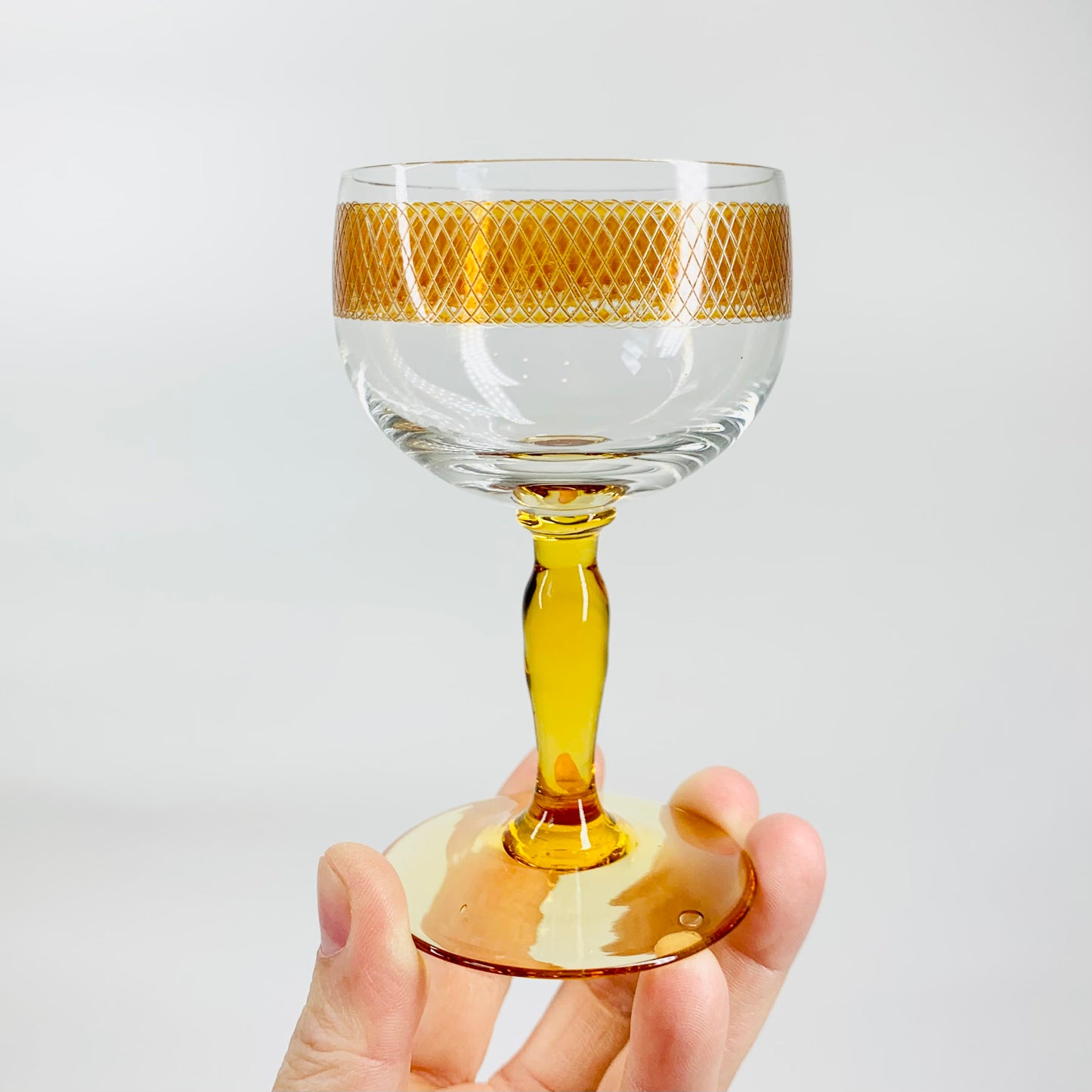 40s AMBER STEM FLASHED ETCHED COCKTAIL GLASSES