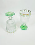 1970s ITALIAN LAMINATED GREEN FOOTED GLASS GOBLETS