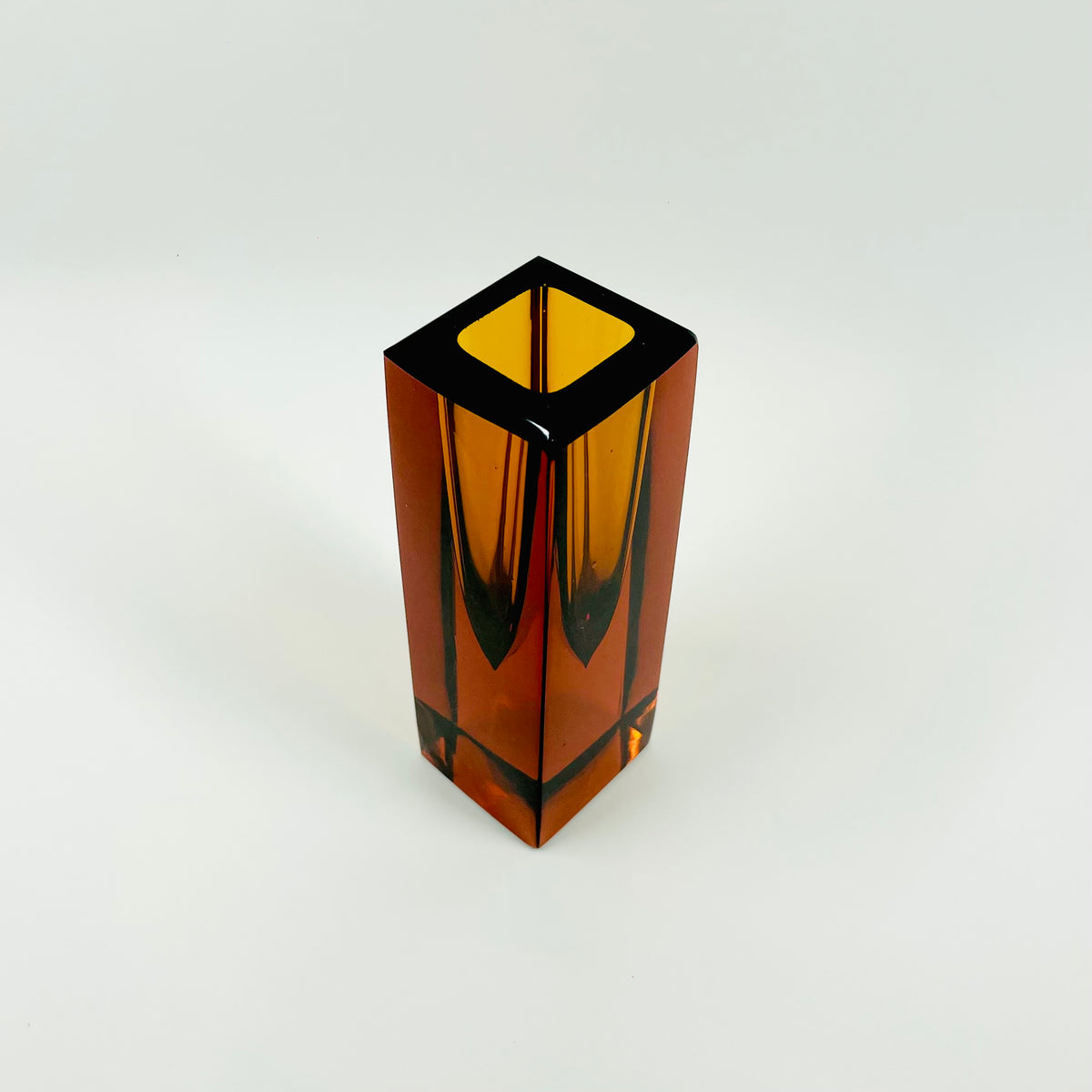 1960s BURNT HONEY BROWN SOMMERSO GLASS BLOCK VASE
